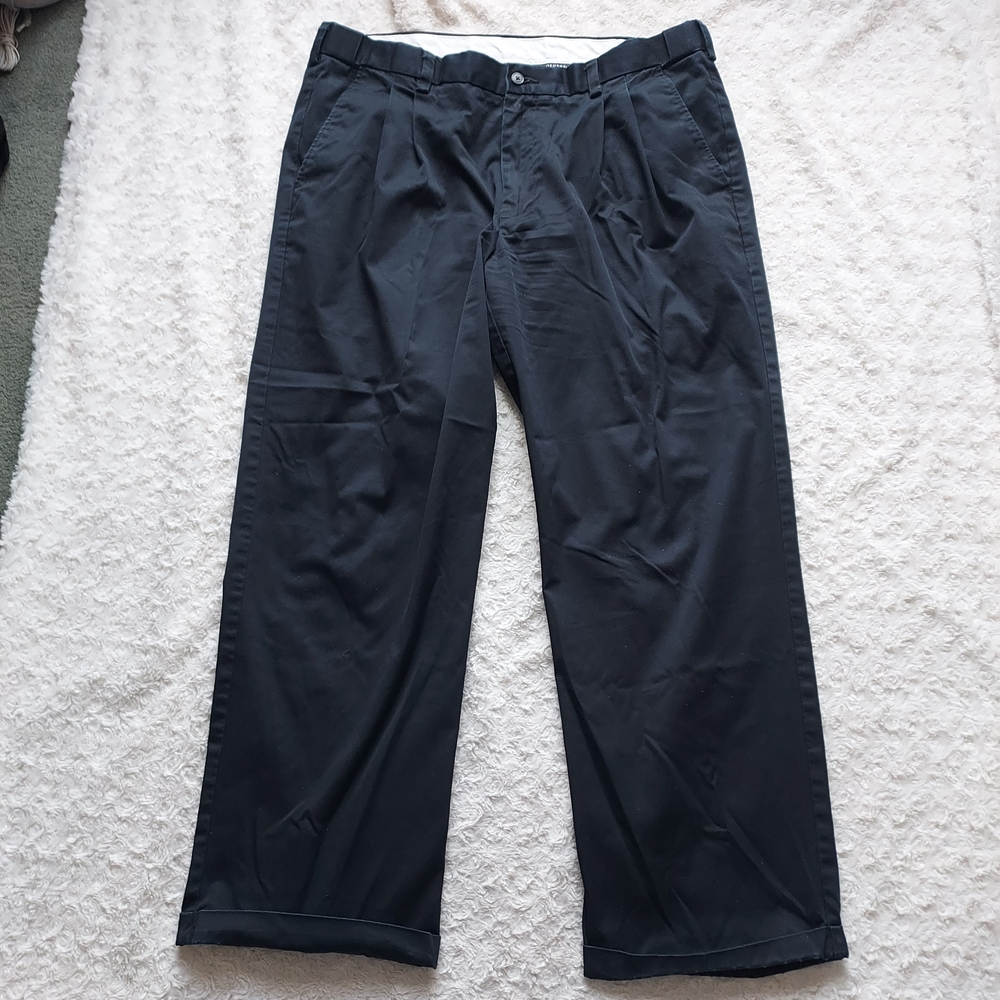 George Men's Black Cotton Blend Cuffed Chino Pants 38x30 Office Church Normcore